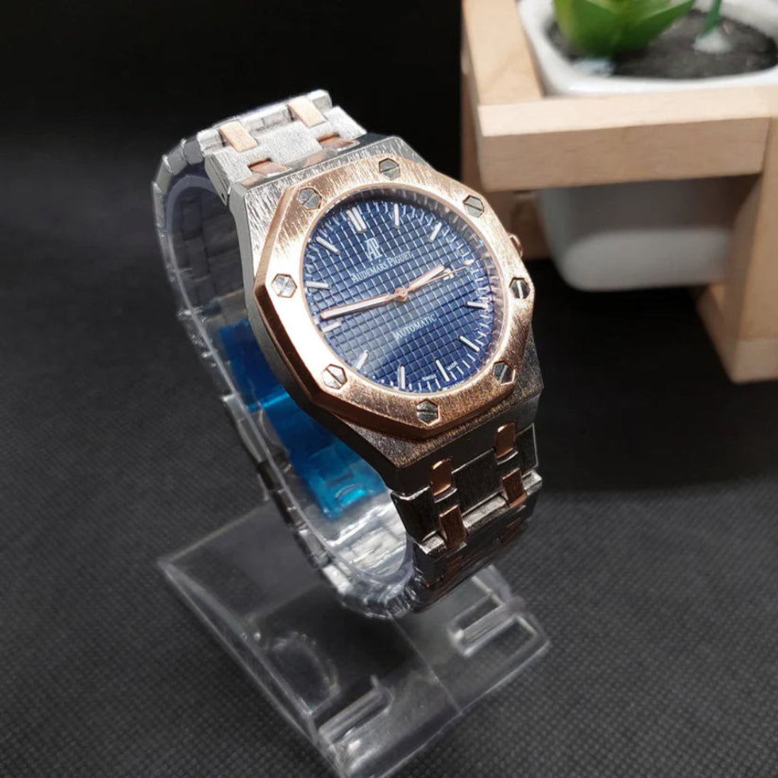 Audemars Piguet Rose Gold and Silver Chain with Blue Dial